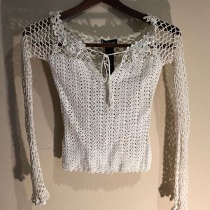 Bebe white lace knit top